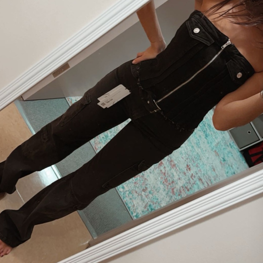 zara mid rise TRF black belted cargo jeans